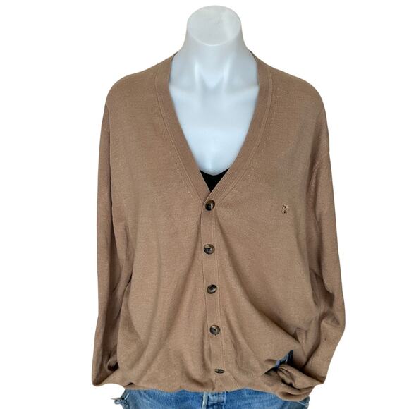 IZOD Grandpa Cardigan Oversized Mocha Brown XL Boyfriend Button Up Oversized - Picture 1 of 5